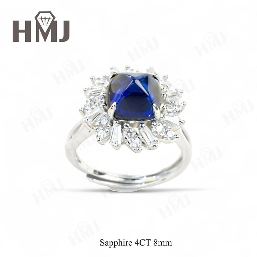 Finger Ring with 4CT Sugar Tower Lab Grown Sapphire Padparadscha 925 Silver for Women Man Engagement Banquet Accasion Christmas