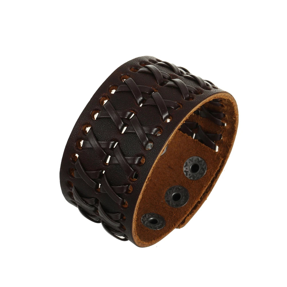 2 Pcs Punk Leather Cuff Bracelet Adjustable Straps Wrap Bracelets Cuff Gothic Leather Wristbands for Men, Women