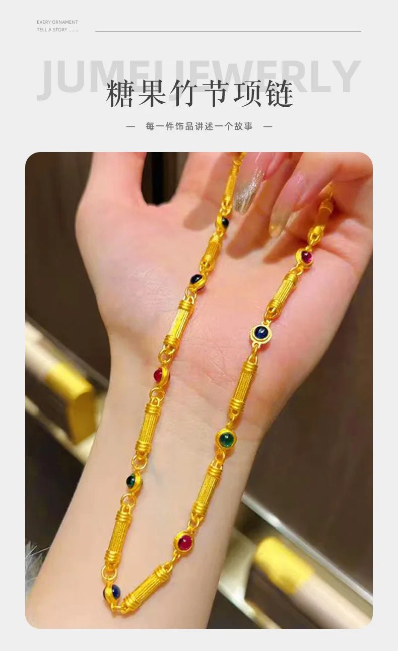 9999 24K  real  gold store same gold women's necklace candy bamboo series collarbone chain sexy generous beautiful jewelry