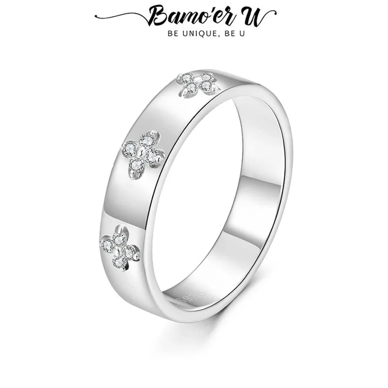 Bamoer U Moissanite Ring 925 Sterling Silver Unique Four-leaf Clover Moissanite Design Certified Rings Women Fine Jewelry