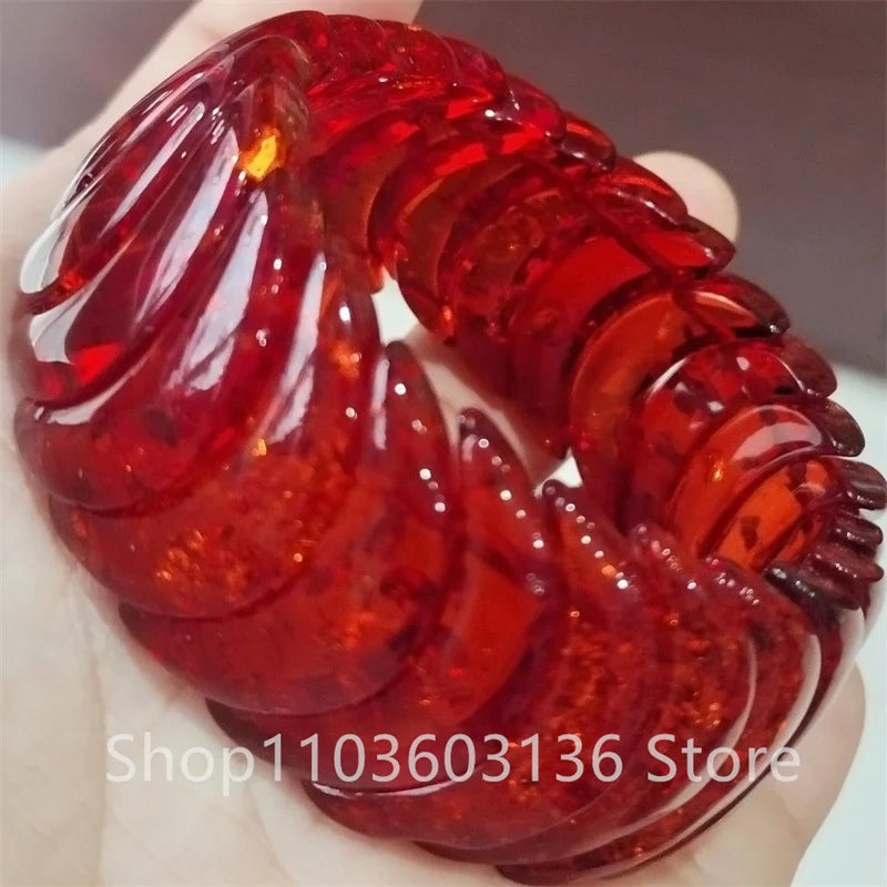 Natural Colorful Amber Bracelet Women Healing Gemstone Fine Jewelry Genuine Baltic Flower Ambers Square Beads Bracelets Bangles