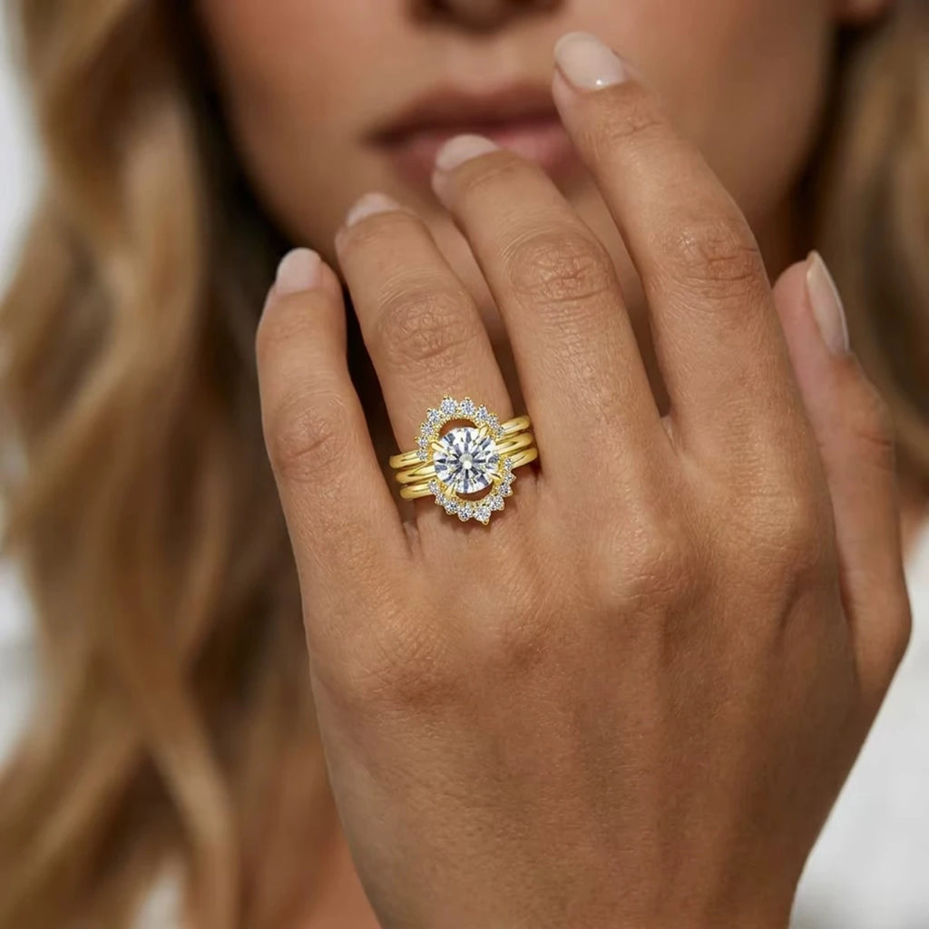 3pcs Set Stackable Rings for Women 14K Gold Filled 2 Carat Moissanite Engagement Ring Bride Wedding Jewelry Waterproof
