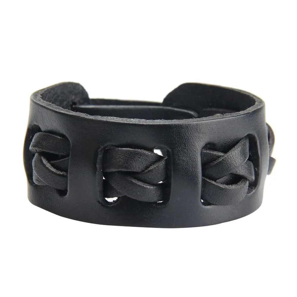 2 Pcs Punk Leather Cuff Bracelet Adjustable Straps Wrap Bracelets Cuff Gothic Leather Wristbands for Men, Women
