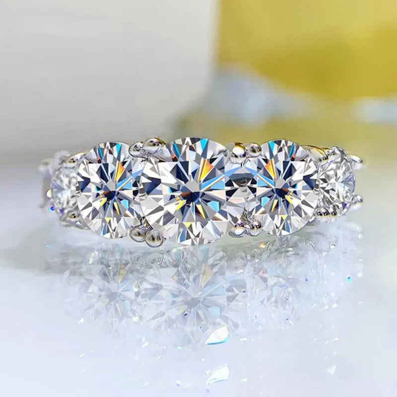 18k Plated 3.6CT All Moissanite Rings for Women 5 Stones Sparkling Diamond Wedding Band S925 Sterling Silver Jewelry Gift