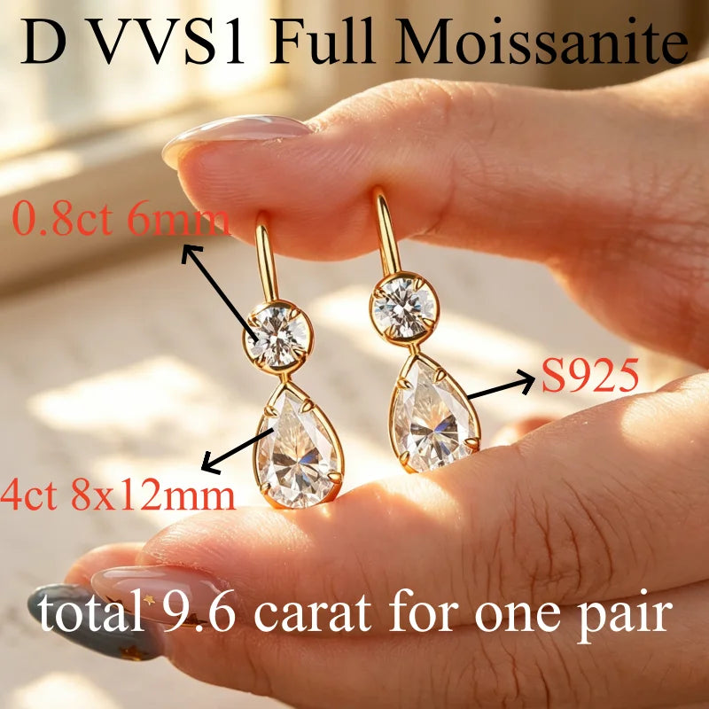 NKHOG 4CT Full Moissanite Drop Earrings Certified 925 Sterling Silver Dangle Earring For Woman Wedding Teardrop Jewelry Gift