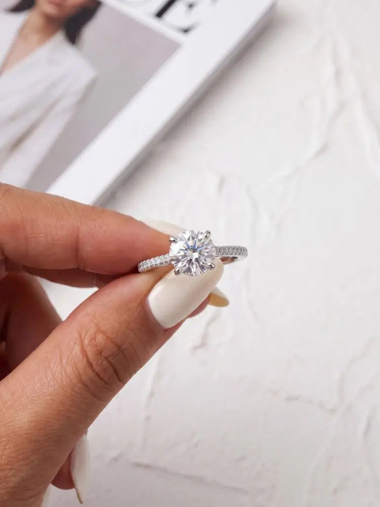 DWJ 2 Carat Gorgeous Round Moissanite Diamond Rings For Women Real 925 Sterling Silver Engagement Wedding Luxury Fine Jewelry