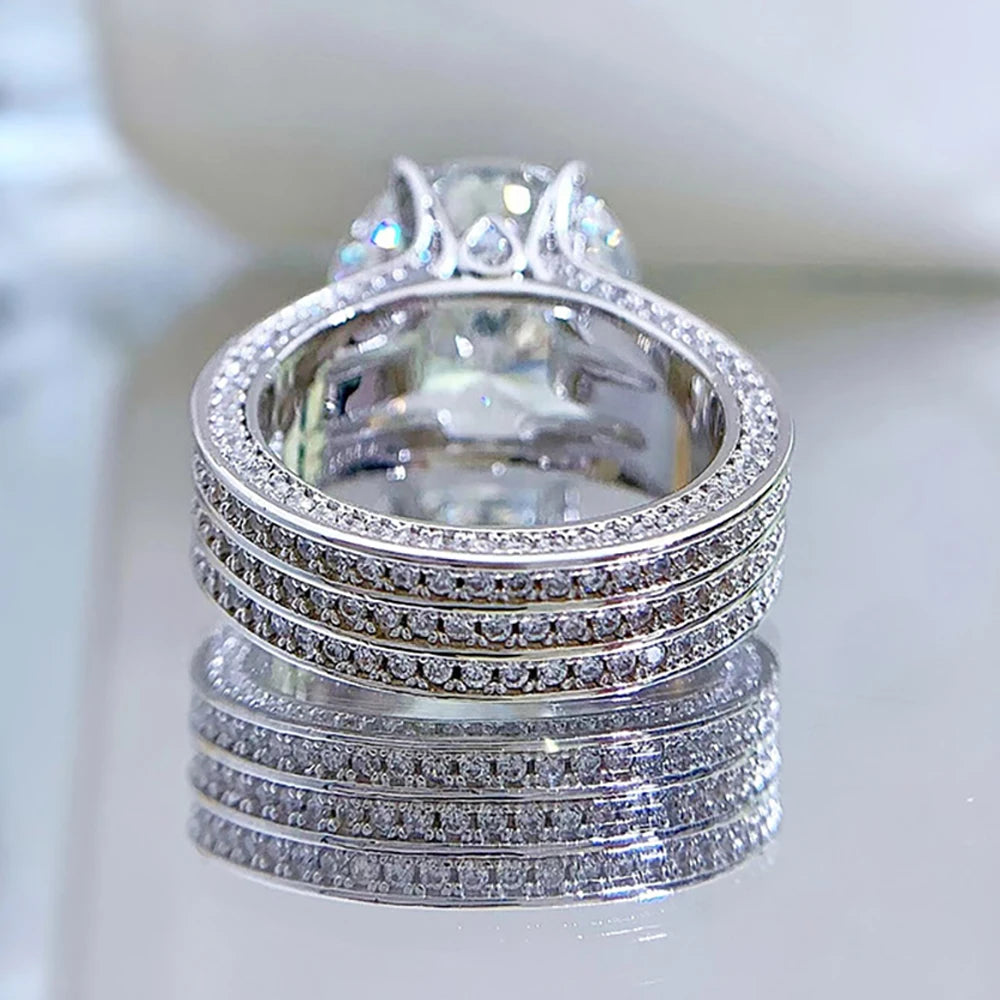 10ct High Carbon Diamond Rings for Women Men S925 Sterling Silver Hundred-sided cut Luxury Ultra Flash 5A Zircon Eternity Rings