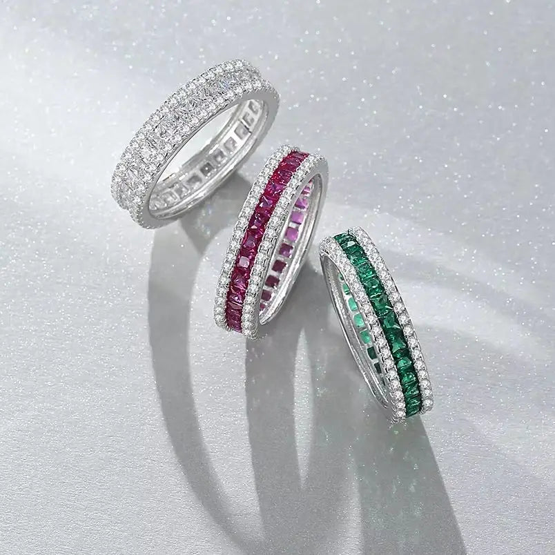 MUSHAN Luxury Jewelry Square Rainbow Gemstones Ring for Women 925 Sterling Silver Rings Bands S925 Luxury Fine Jewelry