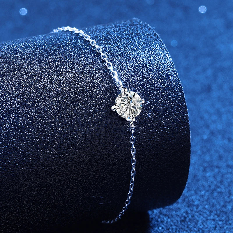 NeeTim 1ct Moissanite Bracelets for Women 925 Sterling Silver with White Gold Plated Bracelet Chain Wedding Party Fine Jewelry