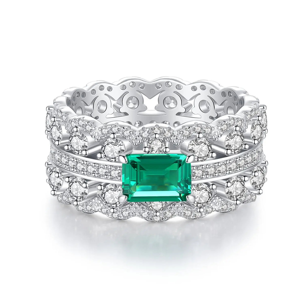 Luxury Solid Platinum PT950 Women's Emerald Diamond Ring Cut Full Diamond Moissanite Ring