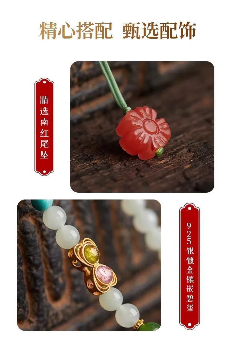 Natural Light Blue Hetian Jade Pendant Necklace Cord for Women Delicate Elegant Sweater Chain Gifts