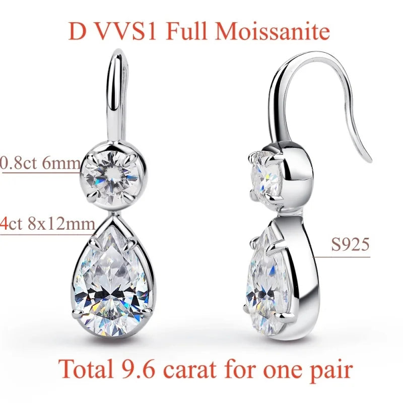 NKHOG 4CT Full Moissanite Drop Earrings Certified 925 Sterling Silver Dangle Earring For Woman Wedding Teardrop Jewelry Gift
