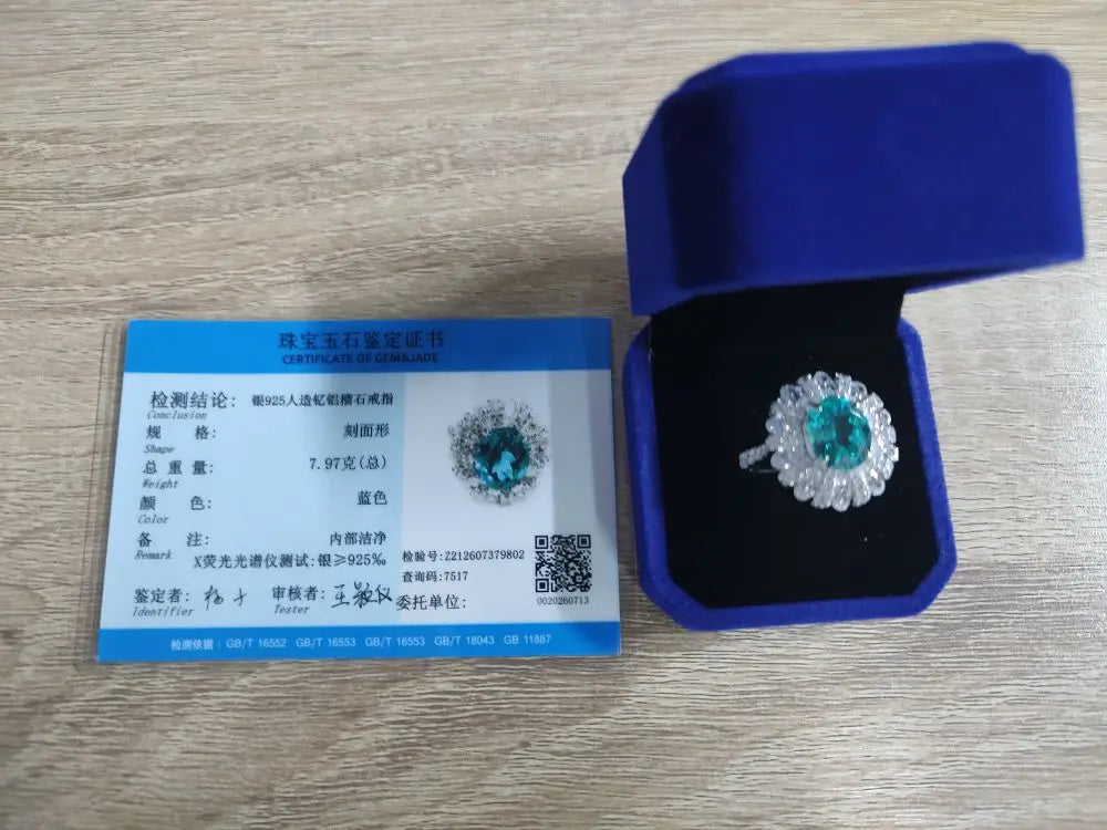 LinkerLove 5CT Oval Cut Paraiba Engagement Ring for Women 925 Sterling Silver White Gold Plated Halo Wedding Band Fine Jewelry