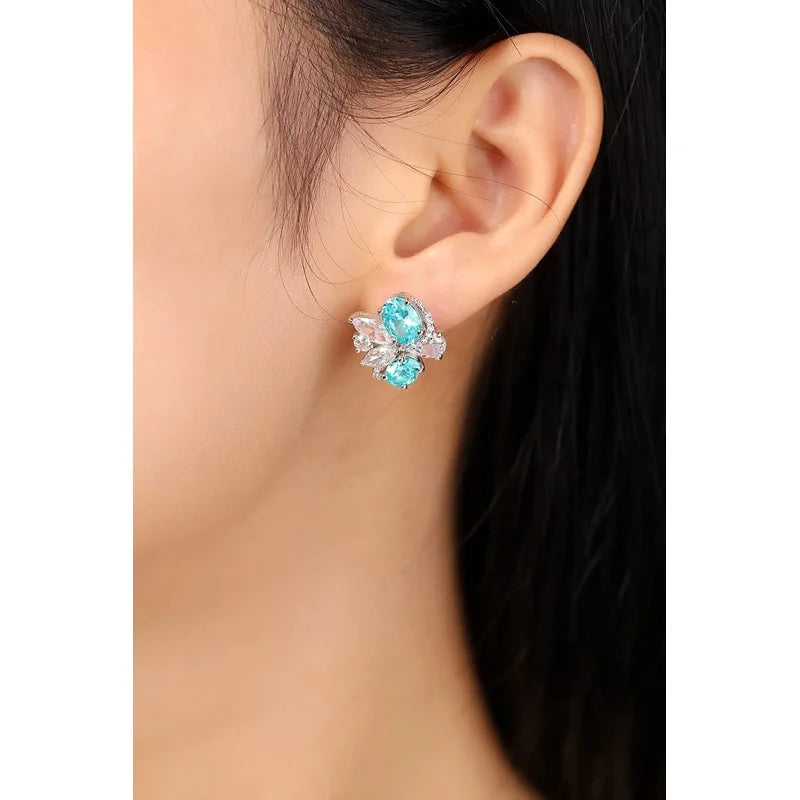Lab Grown Paraiba Tourmaline Earrings in S925 Sterling Silver Dainty Studs for Women Lightweight Comfortable Daily Wear Jewelry