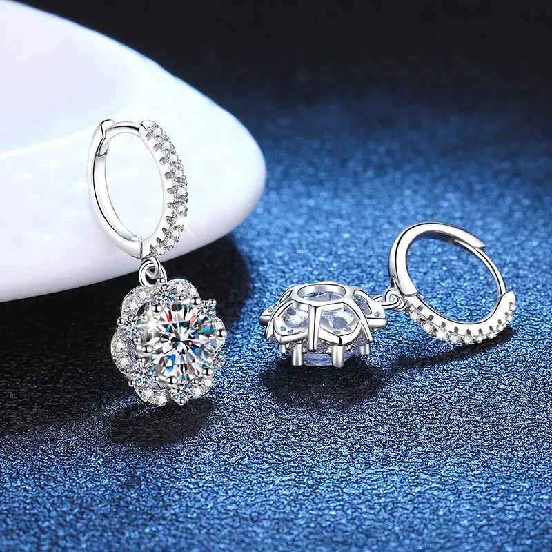 18K gold set with diamonds PT950 platinum earrings rose luxury women's earrings 1 carat D color moissanite earrings