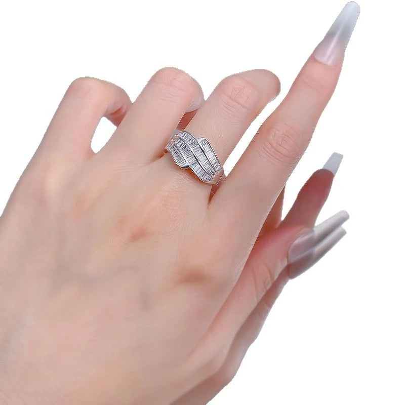 NewS925Sterling SilverTSquare Row Diamond Zirconia Line High-End Luxury Ring for Women, In-Stock Wholesale