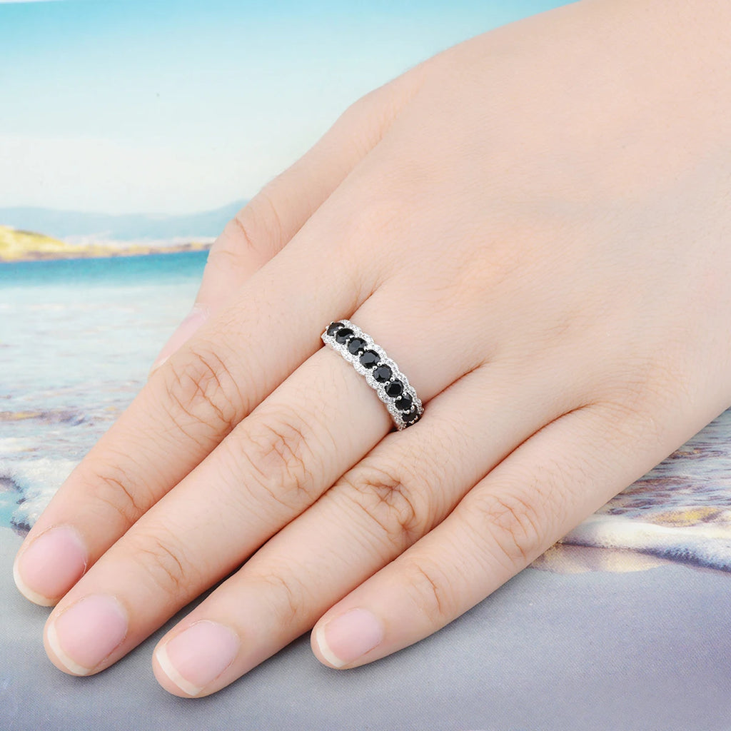 Natural Black Spinel Silver Rings 1.2 Carats Genuine Black Gemstone Faced Cutting S925 Women's Daily Birthday New Year Gifts