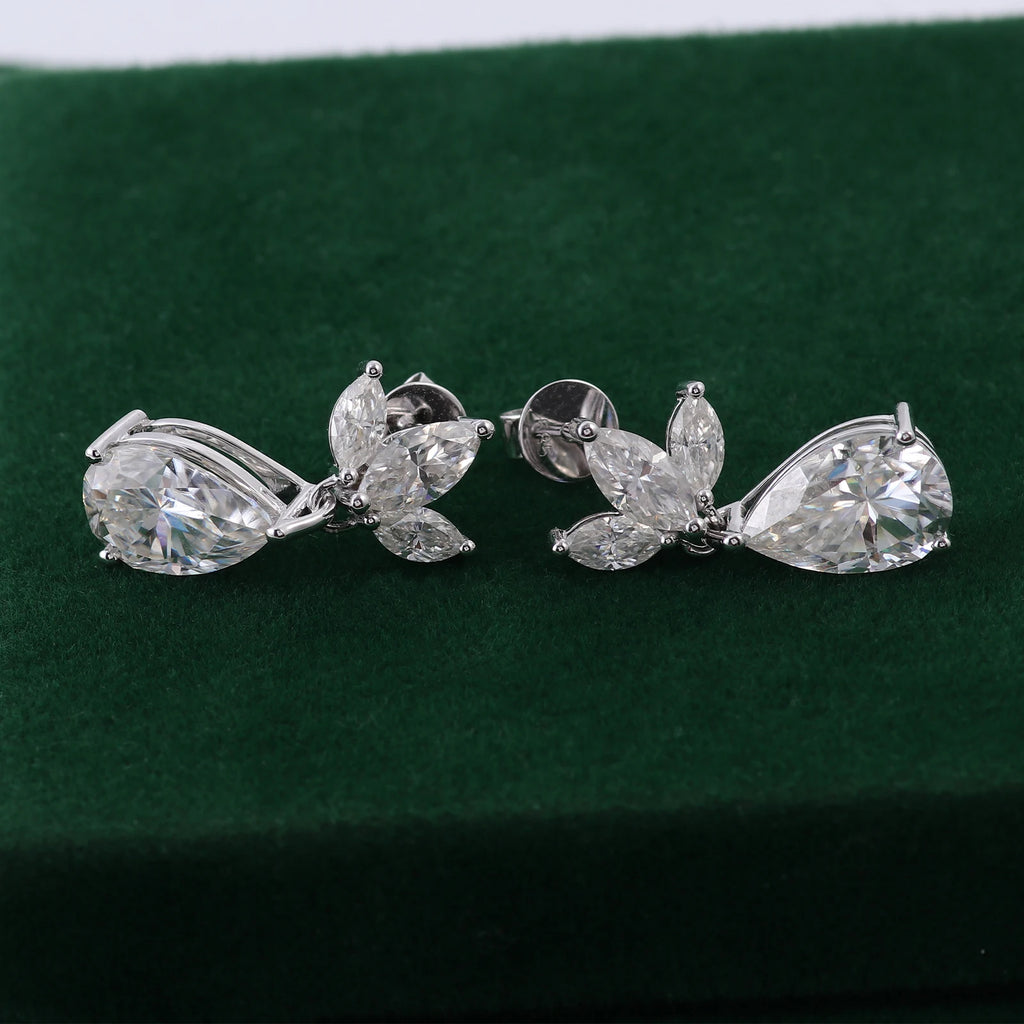 Provence 14K White Gold Moissanite Stud Earrings for Women Pear Cut 8 CT D Color Marquise Cut Earrings Butterfly Back  GRA