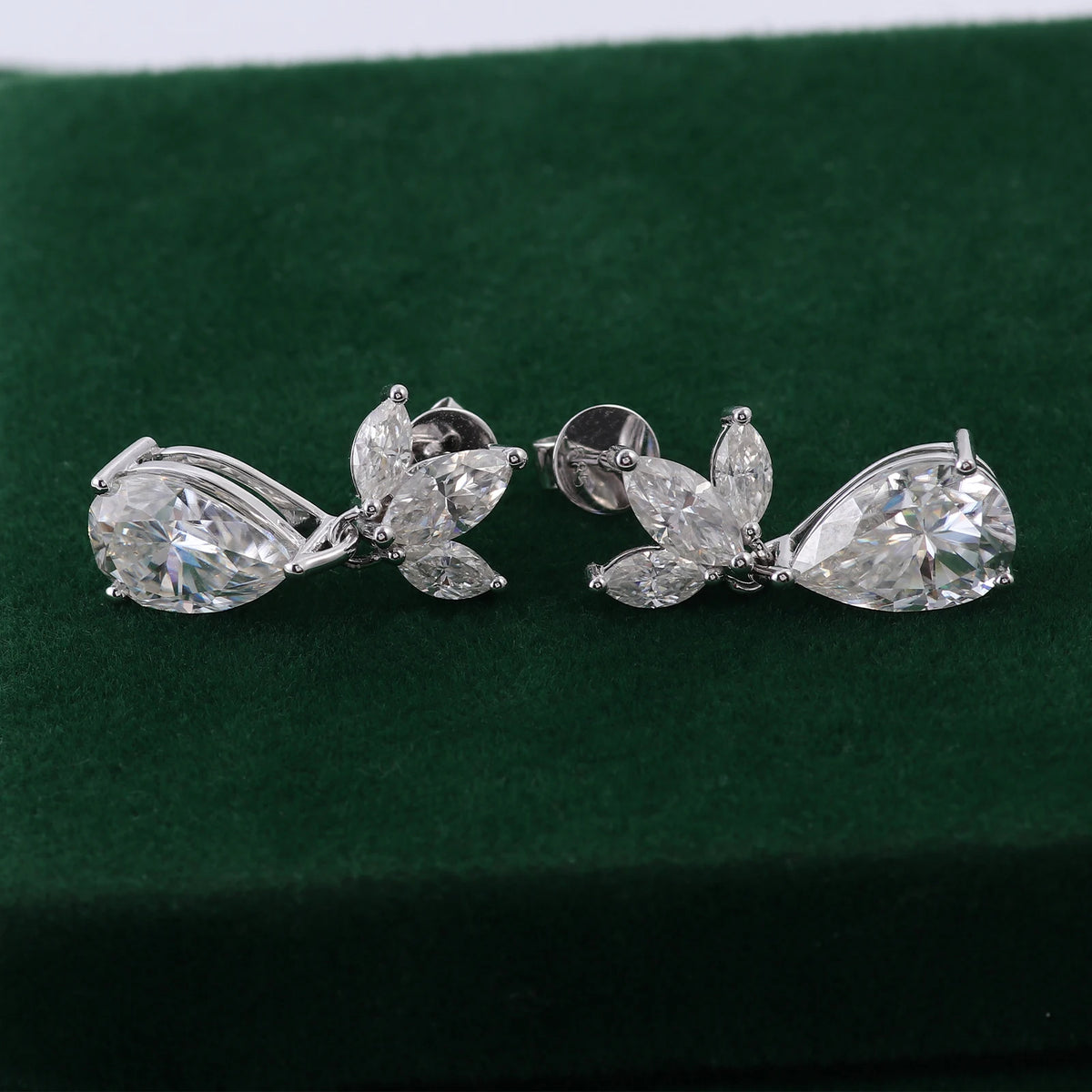 Provence 14K White Gold Moissanite Stud Earrings for Women Pear Cut 8 CT D Color Marquise Cut Earrings Butterfly Back  GRA