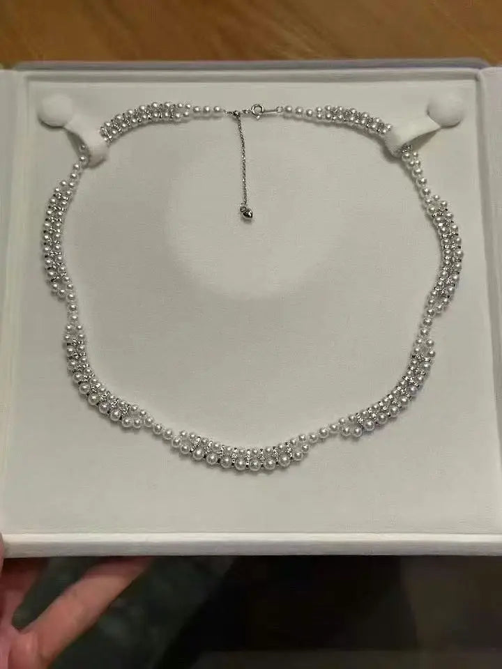 Certificated Gorgeous 925 Silver Aurora Luster Natural Pearls Moissanite Diamond Lace Choker Necklace Women Collar High Jewelry