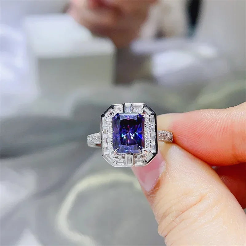 FCGJHW 3CT Radiant Cut Blue Moissanite Rings S925 Silver For Women Men Sapphire Rectangle Diamond Wedding Bands Jewelry 2026