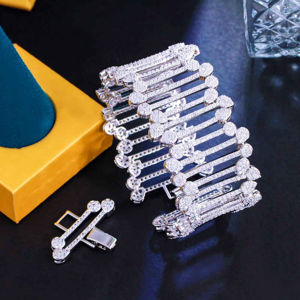 Pera Magnificent Excellent Quality Micro Pave Full CZ Link Chain Big Wide Bracelets Bangle Luxury Wedding Jewelry for Women B131