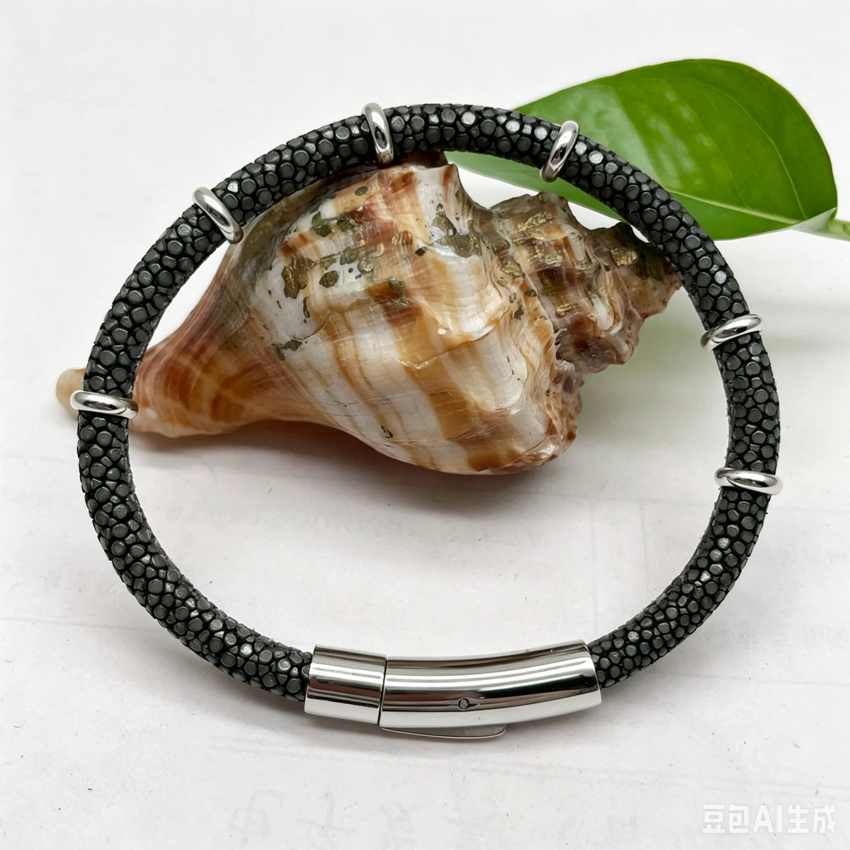 Genuine Stingray Leather Ring Beads Bracelet Double Bone Stinghd Style Gift for Birthday Gift Man Women Couple Bracelets Jewelry