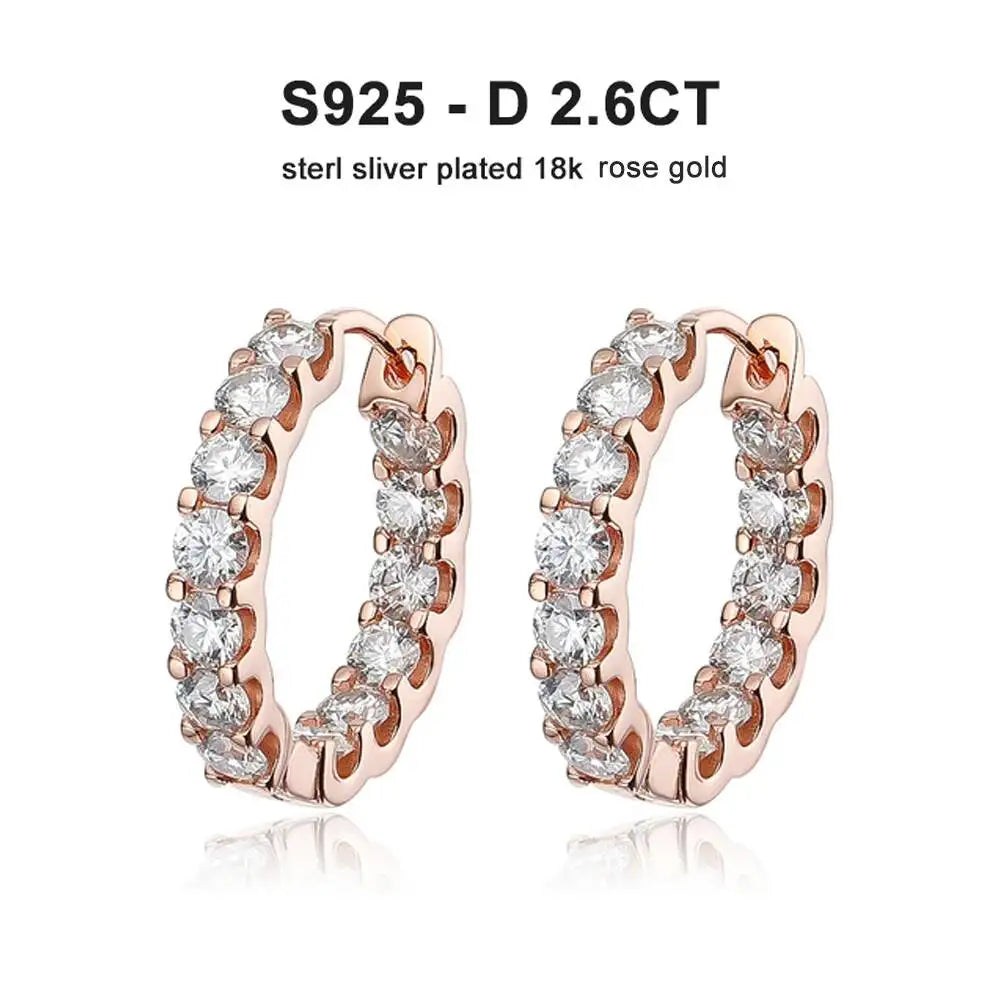 2.6Ct D Color Moissanite 925 Sterling Sliver Plated White Gold Hoop Earring For Women Wedding Party Jewelry