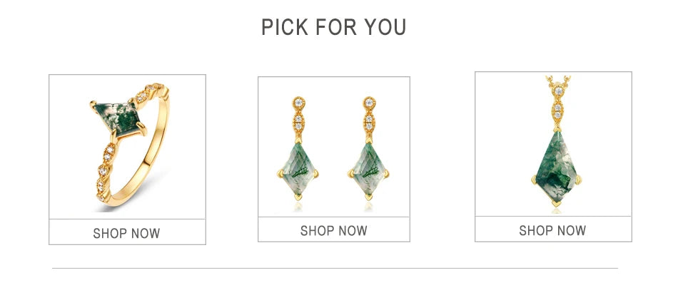 WES 100% 925 Sterling Silver Natural Crystal Moss Agate Jewelry Set for Woman Gold Plated Wedding Lady Gift Fine Jewelry