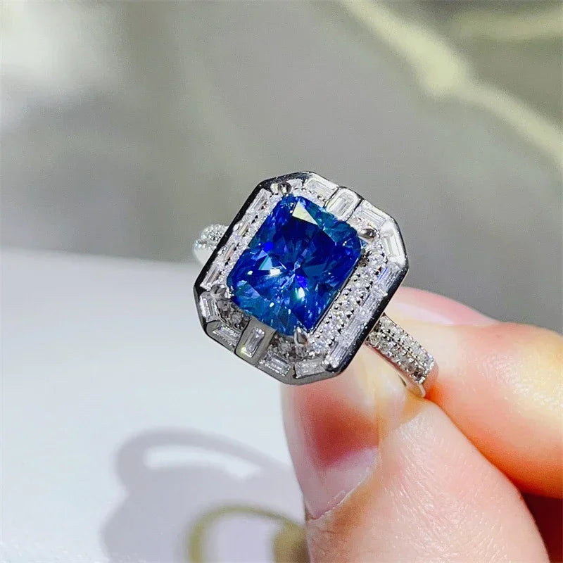 FCGJHW 3CT Radiant Cut Blue Moissanite Rings S925 Silver For Women Men Sapphire Rectangle Diamond Wedding Bands Jewelry 2026