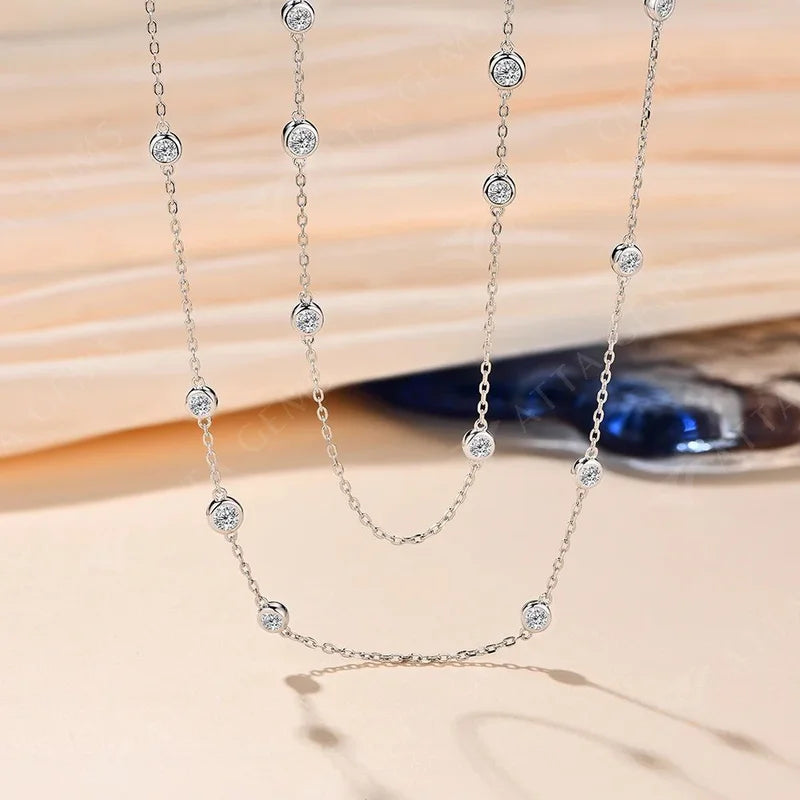 ATTAGEMS 925 Silver Necklace Chain Round Cut 3.5mm D Color Moissanite Necklace for Women Elegant Charms Fine Jewelry Pass Test