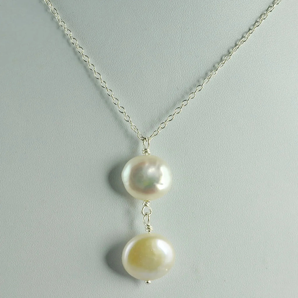 Freshwater Pearl Necklace 925 Sterling Silver Jewelry bezel setting Handmade Necklace gift for her