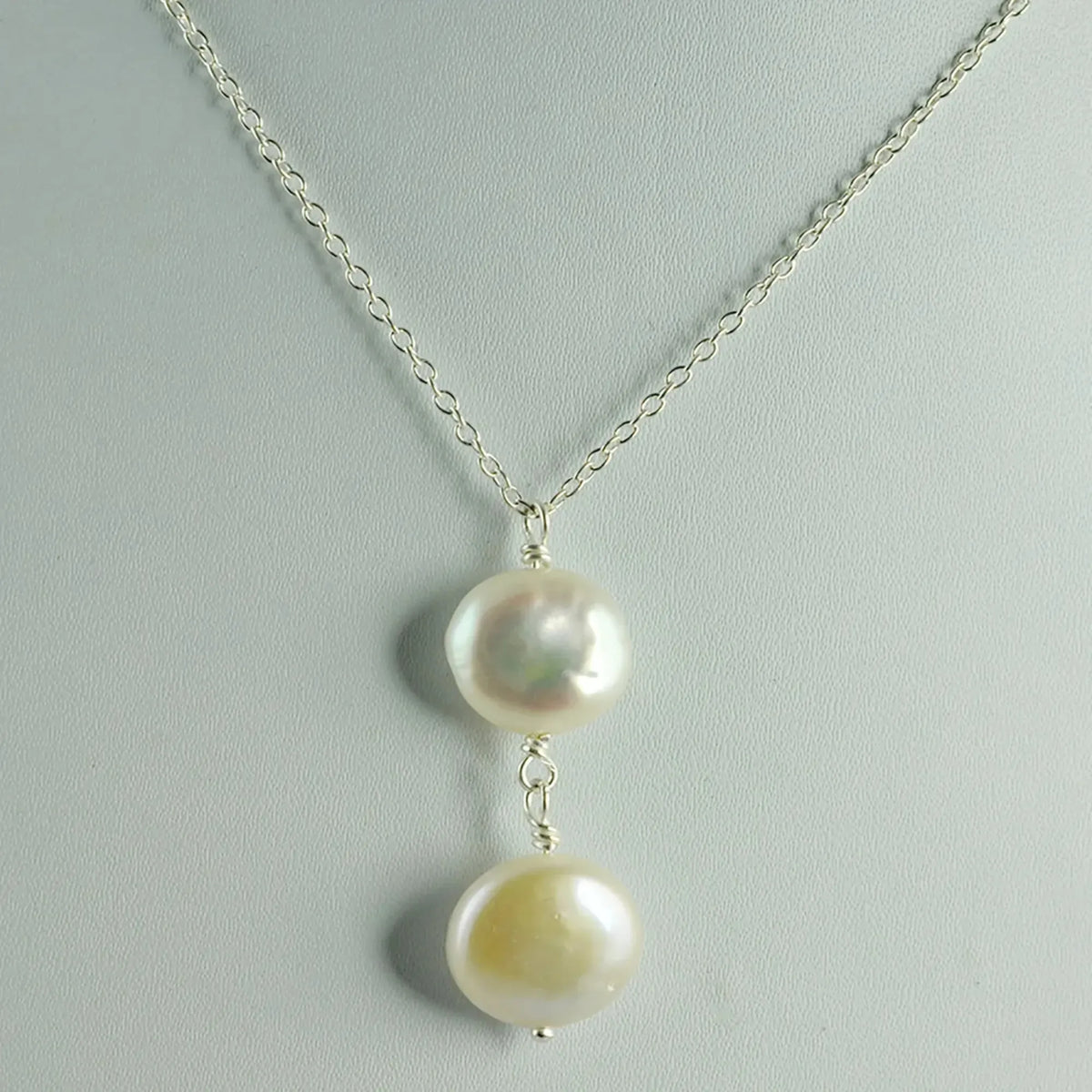 Freshwater Pearl Necklace 925 Sterling Silver Jewelry bezel setting Handmade Necklace gift for her