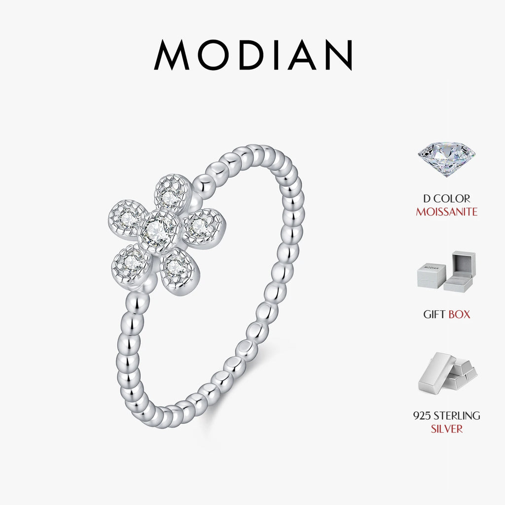 MODIAN D Color Moissanite Finger Rings 925 Sterling Sliver Delicate Flower Beaded Lab Diamond Rings For Women Fine Jewelry