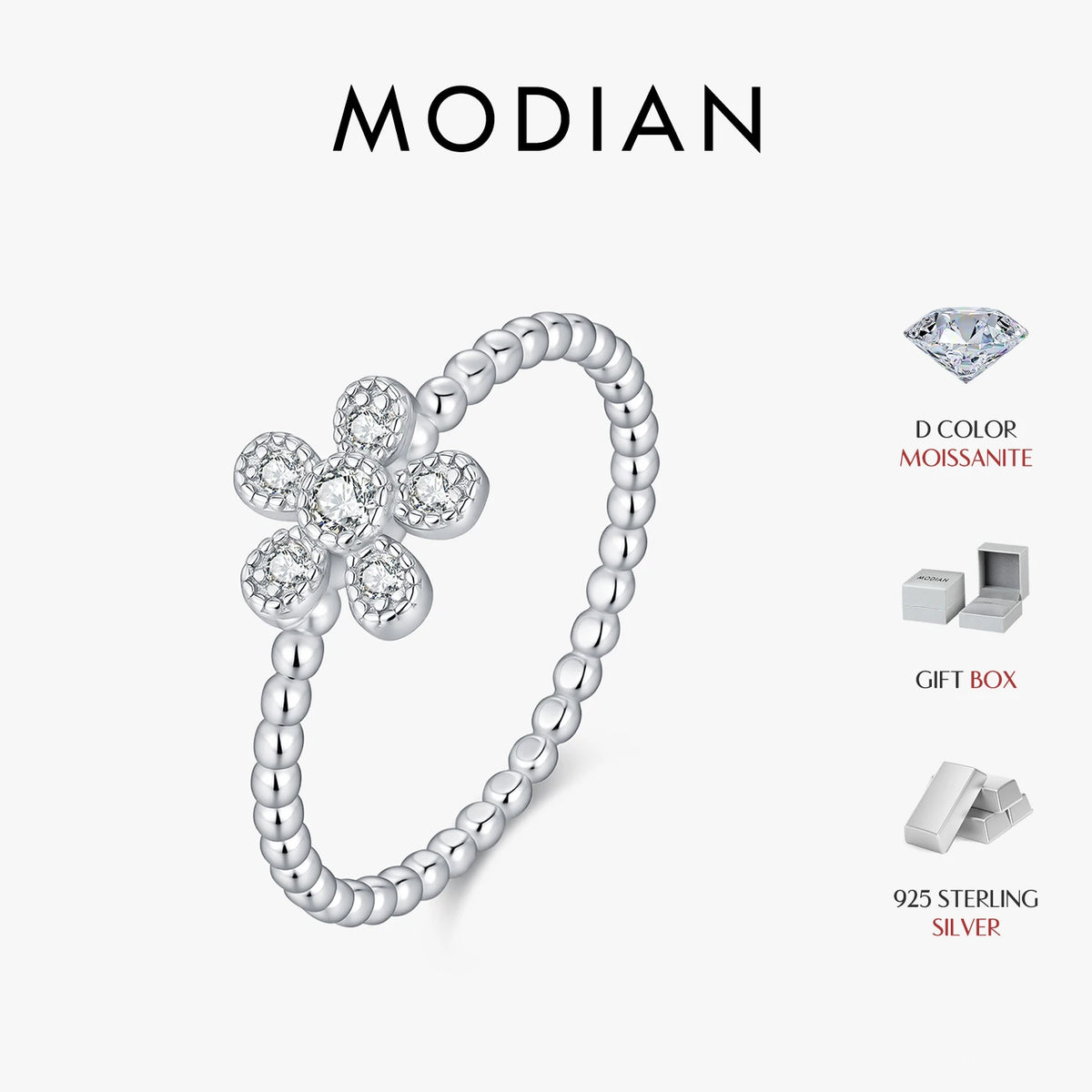 MODIAN D Color Moissanite Finger Rings 925 Sterling Sliver Delicate Flower Beaded Lab Diamond Rings For Women Fine Jewelry