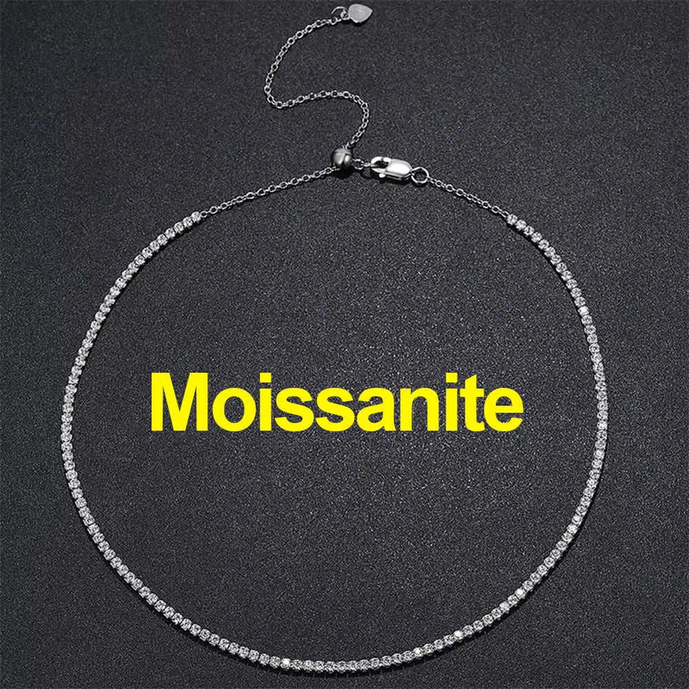 2mm Moissanite Tennis Necklace For Women S925 Silver Plated 18K Gold Sparking Rhinestone Choker Chain Wedding Jewelry Adjustable