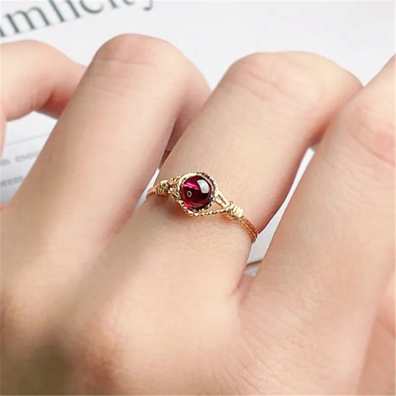 14K Gold Filled Natural Garnet Ring Gold Jewelry Handmade Knuckle Ring Mujer Boho Bague Femme Minimalism Boho Rings for Women