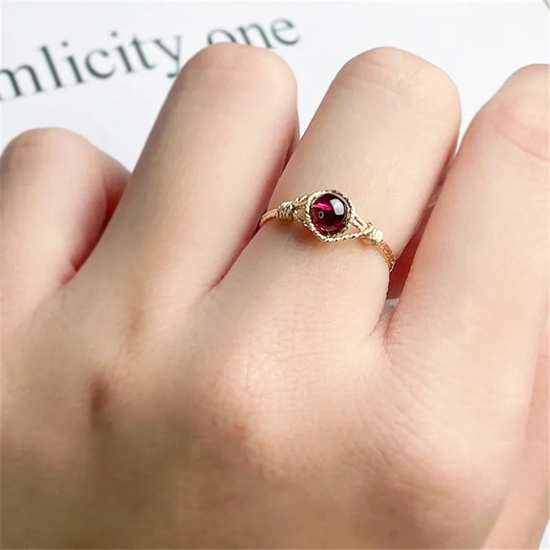 14K Gold Filled Natural Garnet Ring Gold Jewelry Handmade Knuckle Ring Mujer Boho Bague Femme Minimalism Boho Rings for Women