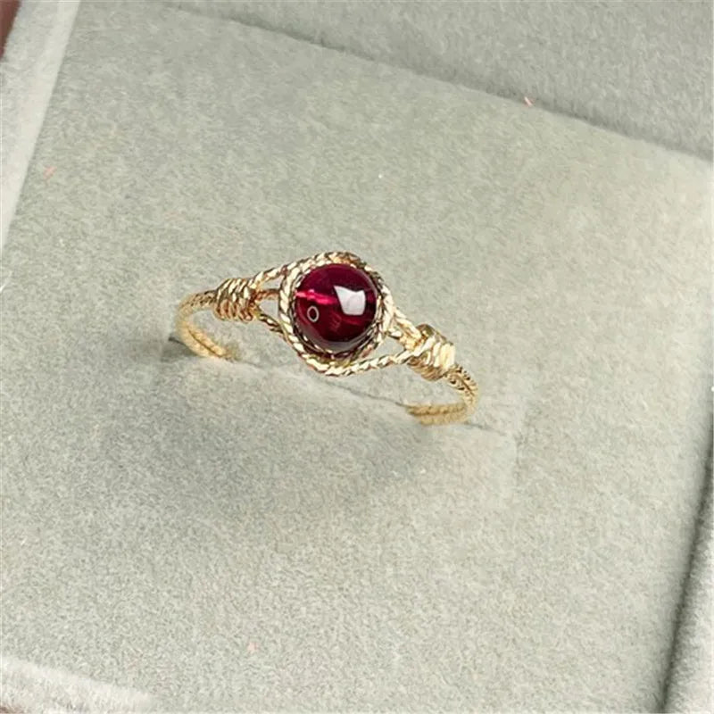 14K Gold Filled Natural Garnet Ring Gold Jewelry Handmade Knuckle Ring Mujer Boho Bague Femme Minimalism Boho Rings for Women