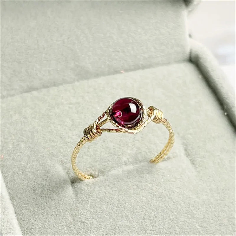 14K Gold Filled Natural Garnet Ring Gold Jewelry Handmade Knuckle Ring Mujer Boho Bague Femme Minimalism Boho Rings for Women