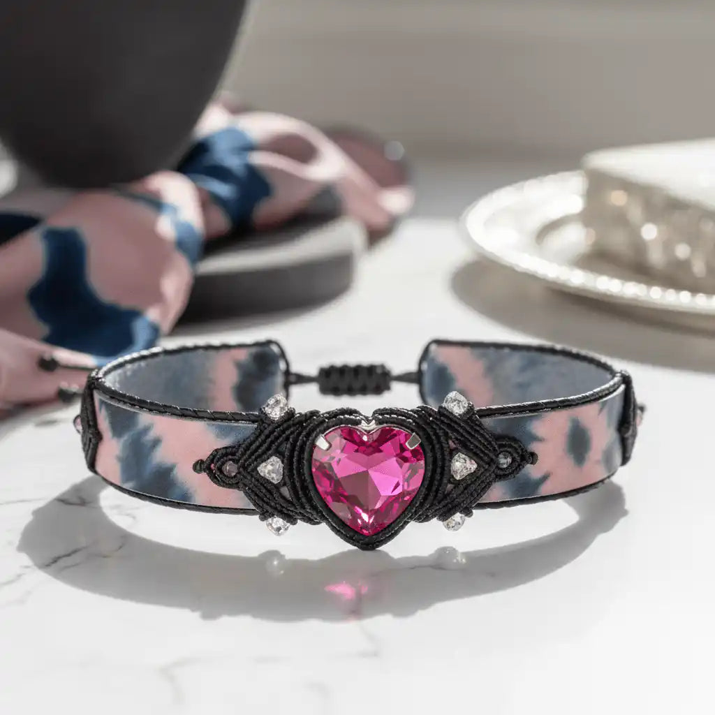 Macrame Tie-Dye Leather Crystal Bracelet