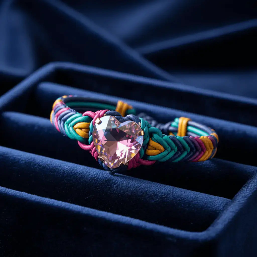 Macrame Tie-Dye Leather Crystal Bracelet