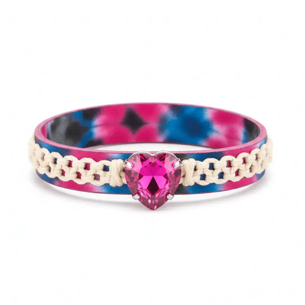 Macrame Tie-Dye Leather Crystal Bracelet