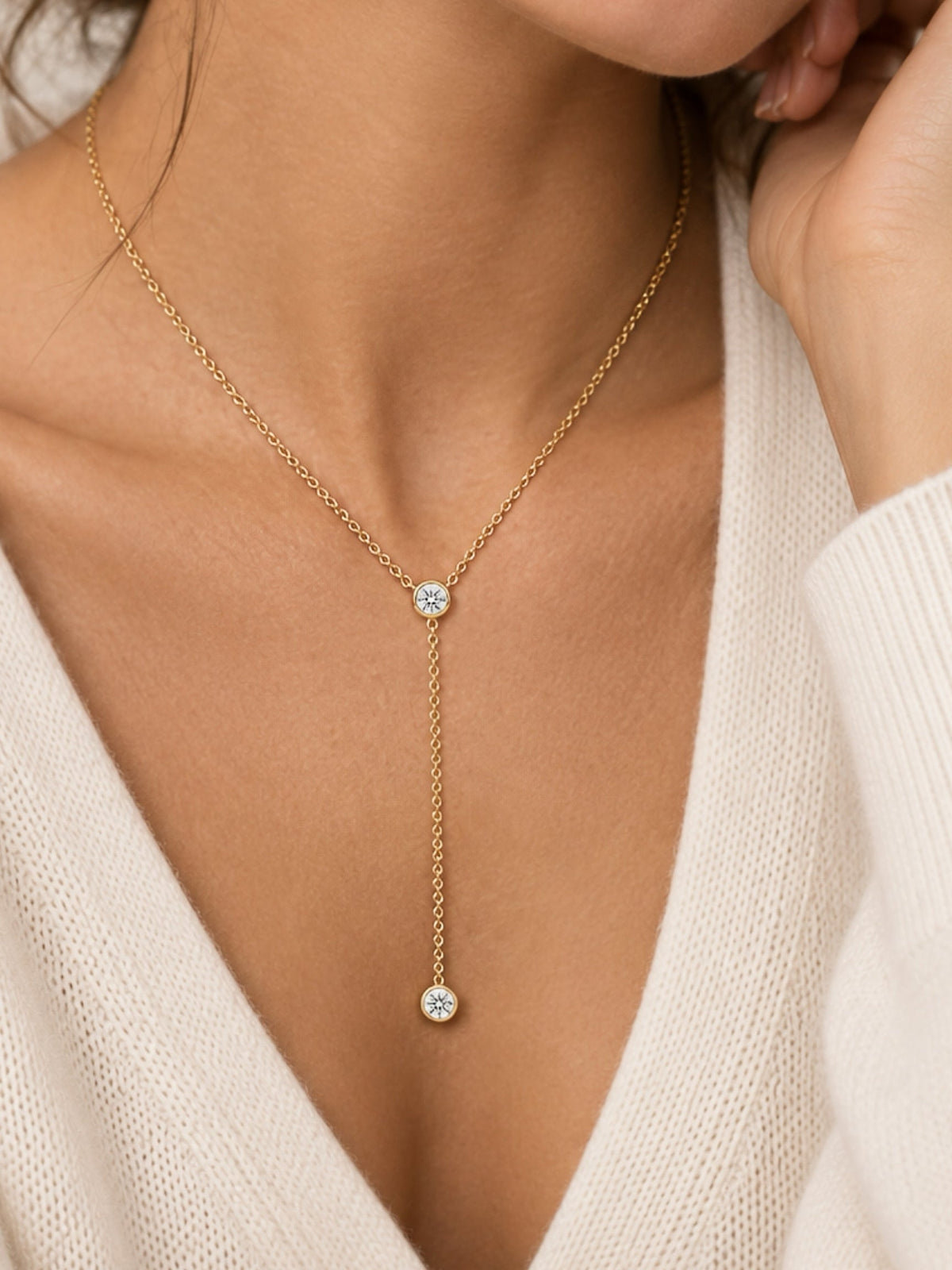 Gold Filled Bezel Lariat Necklace