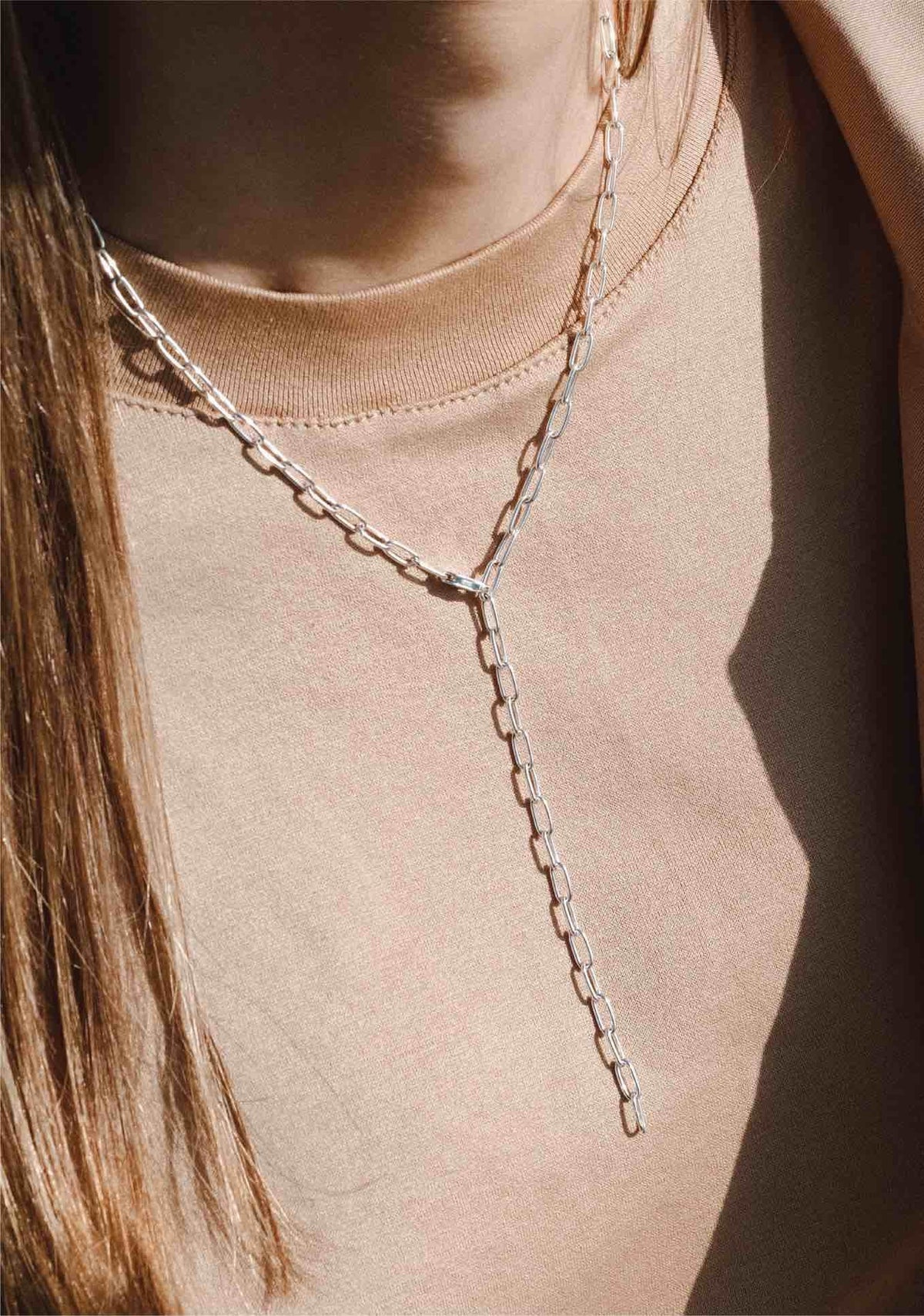 Paper Clip Y-Necklace Silver
