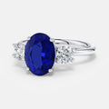Oval Lab-Grown Blue Sapphire & Diamond Three-Stone Ring in 14K White Gold